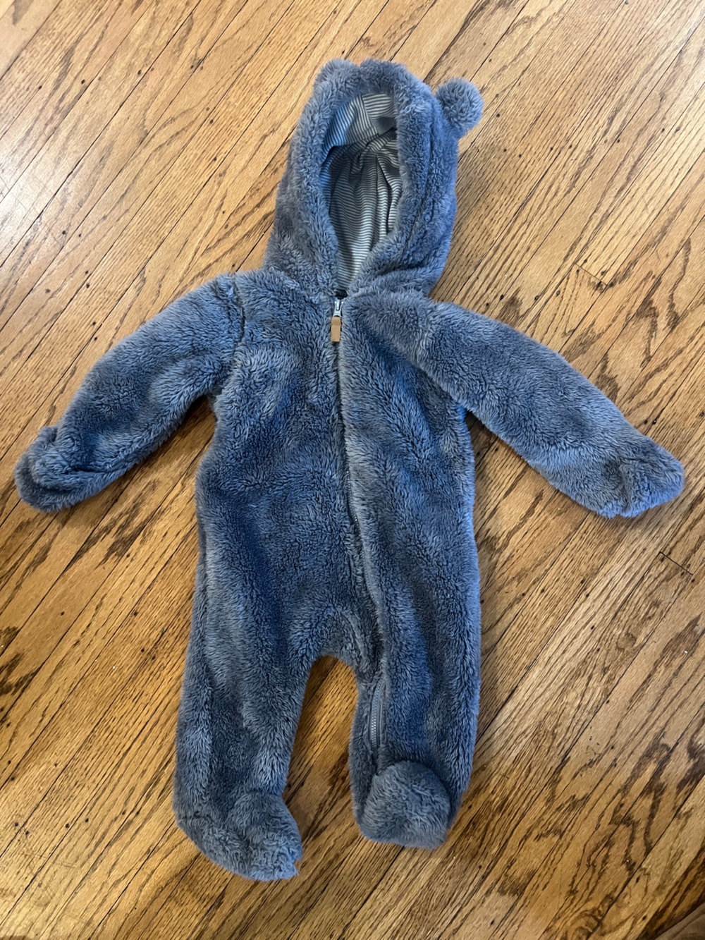 Carter's Plush Blue Hooded Footed One-Piece